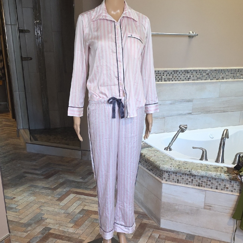 Victoria's Secret Pink and Navy Striped Pajama Set